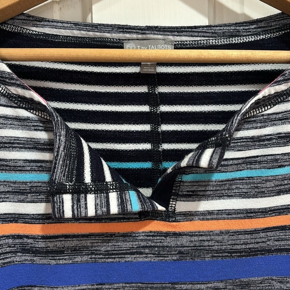 T by TALBOTS | Multi-Color Stripe Shift Dress with Kangaroo Pockets; Size Small - Picture 10 of 17